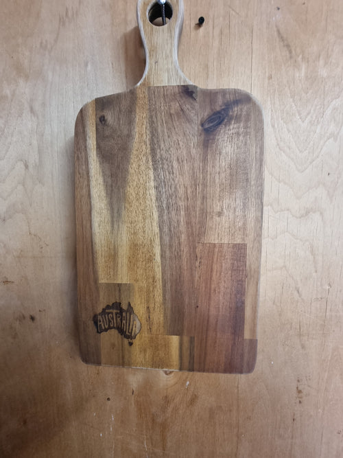 Laser engraved acacia timber serving board with Australia map logo